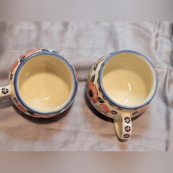 Polish Pottery Bubble SET Of 2 Mugs! UNIKAT Signature & Floral Pattern! HANDMADE - Picture 7 of 14